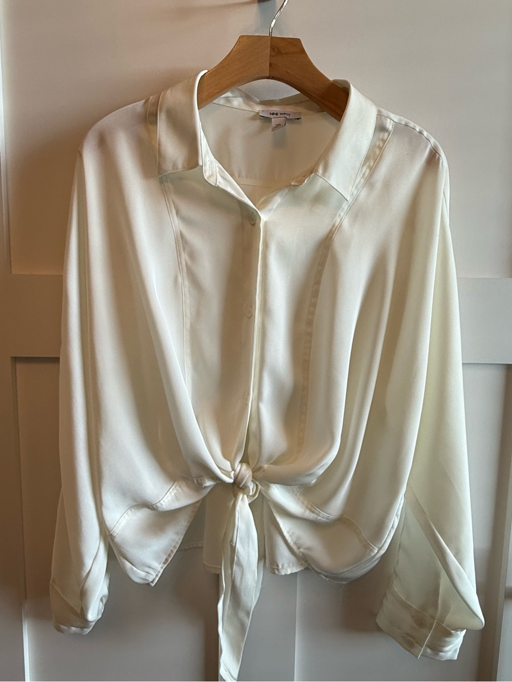 Nine West Cream Tie-Front Button Down Shirt